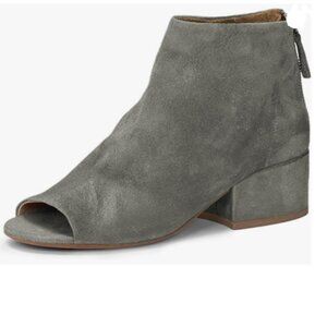 FOWT Grey Peep Toe Ankle Boots Block Low Heel Back Zipper Casual Comfy Shoes